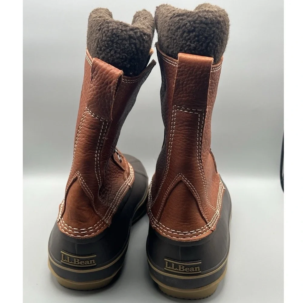 LL‎ Bean Brown Leather Removable Wool Liner Tall Duck Snow Boots - Men's Size 12